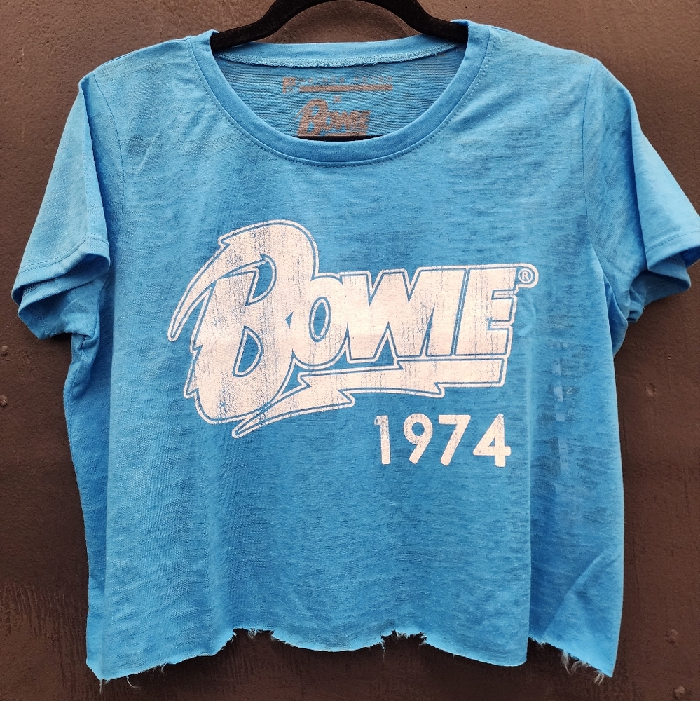 Electric Blue David Bowie Crop Burnout Tee